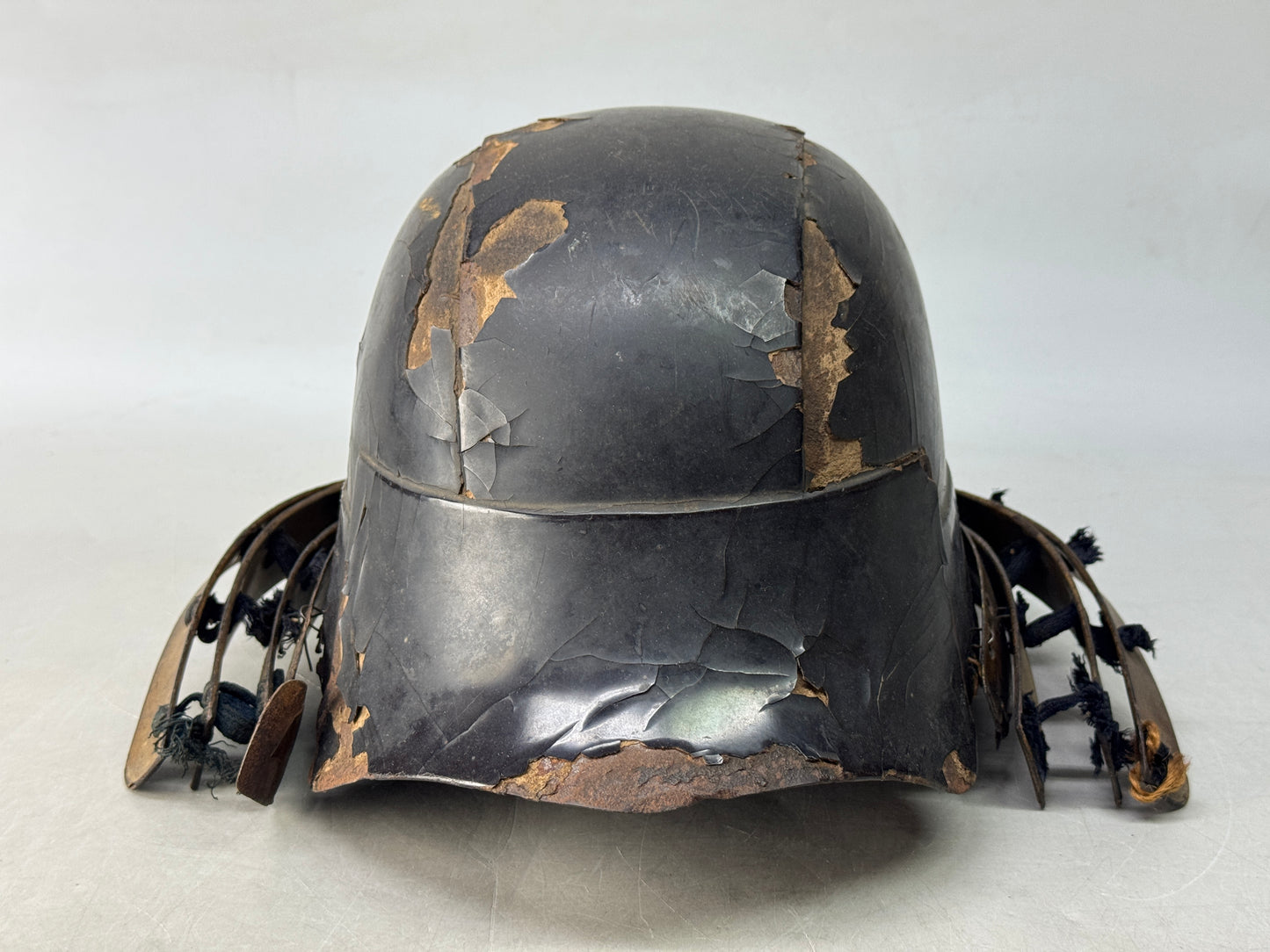 Y8701 KABUTO Head-shaped helmet Black lacquer Iron Japan antique arms bugu yoroi