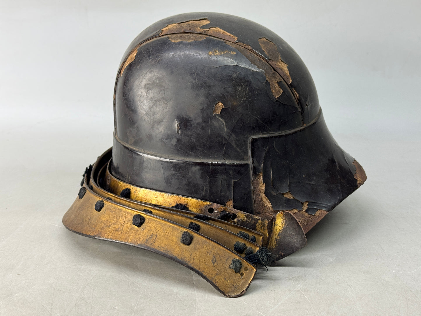 Y8701 KABUTO Head-shaped helmet Black lacquer Iron Japan antique arms bugu yoroi
