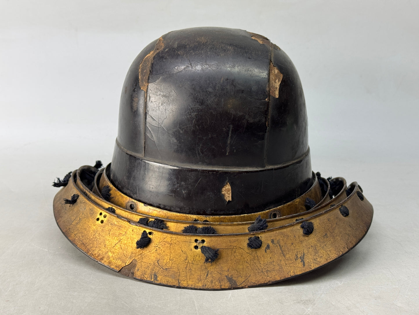 Y8701 KABUTO Head-shaped helmet Black lacquer Iron Japan antique arms bugu yoroi