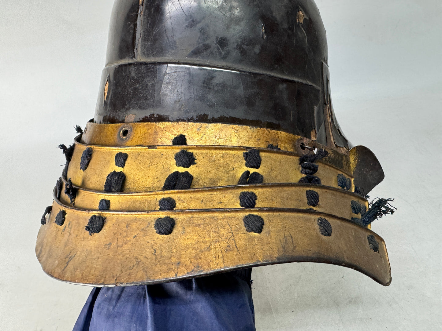 Y8701 KABUTO Head-shaped helmet Black lacquer Iron Japan antique arms bugu yoroi