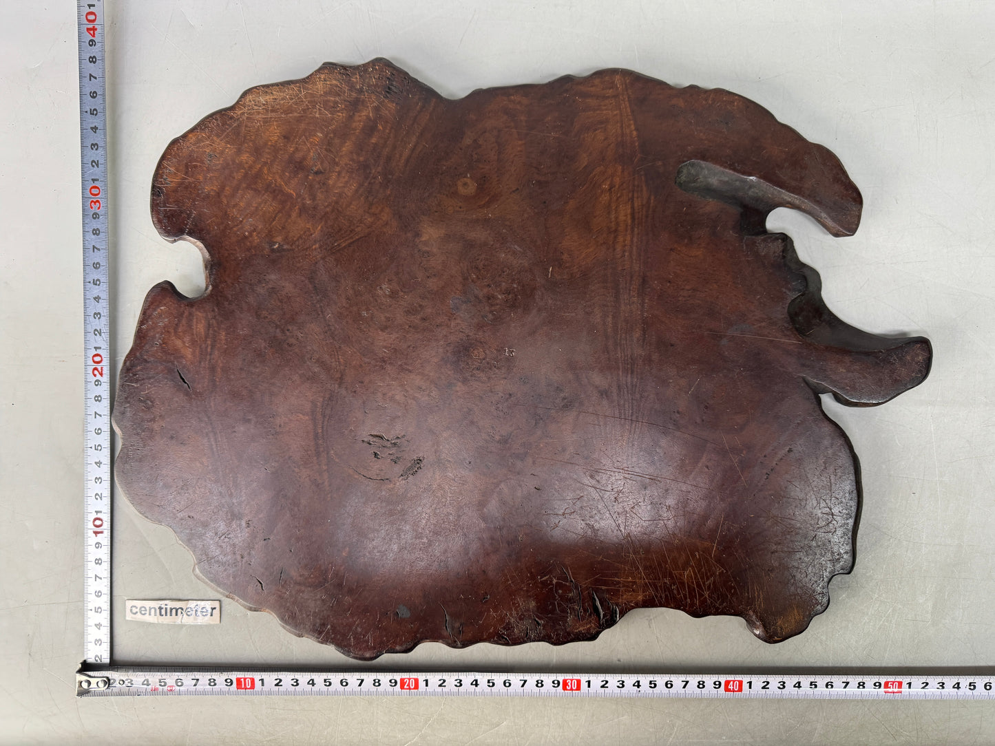 Y8721 FLOWER STAND wooden plate beautiful wood grain Japan antique ikebana decor