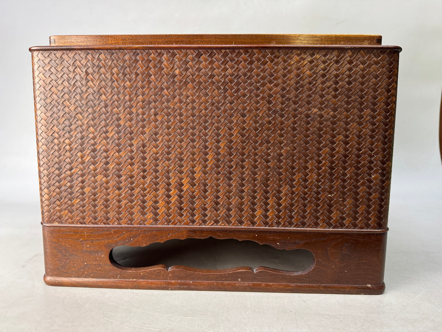 Y8722 HIBACHI Ajiro pattern wooden brazier wood carving Japan antique interior