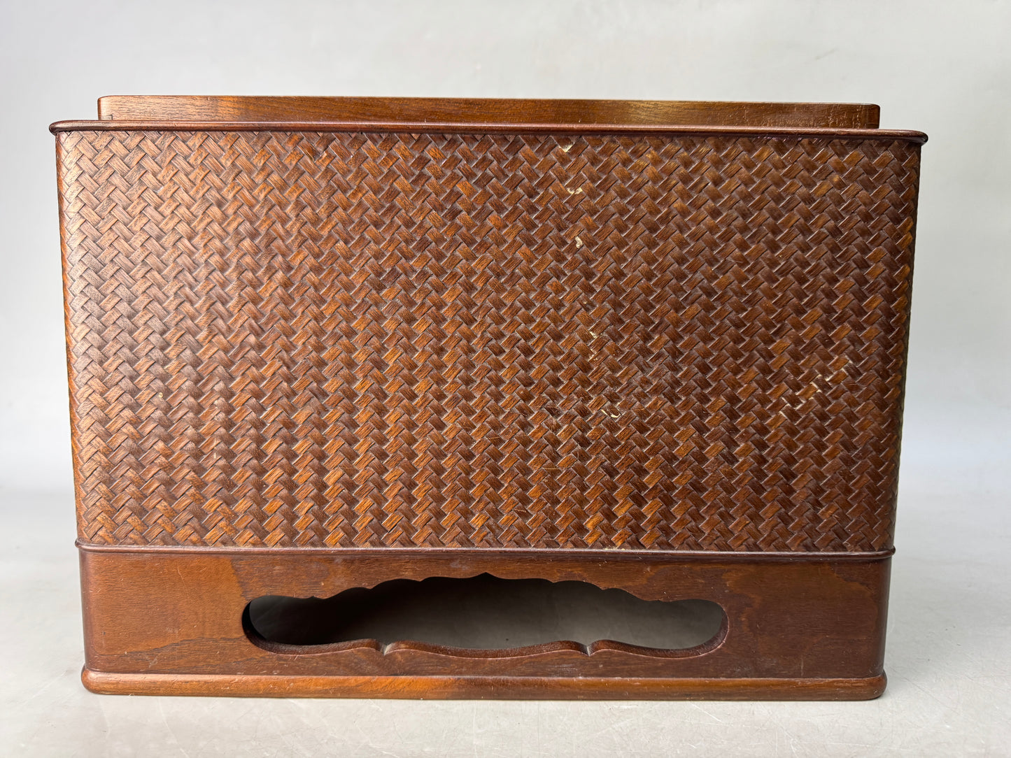 Y8722 HIBACHI Ajiro pattern wooden brazier wood carving Japan antique interior