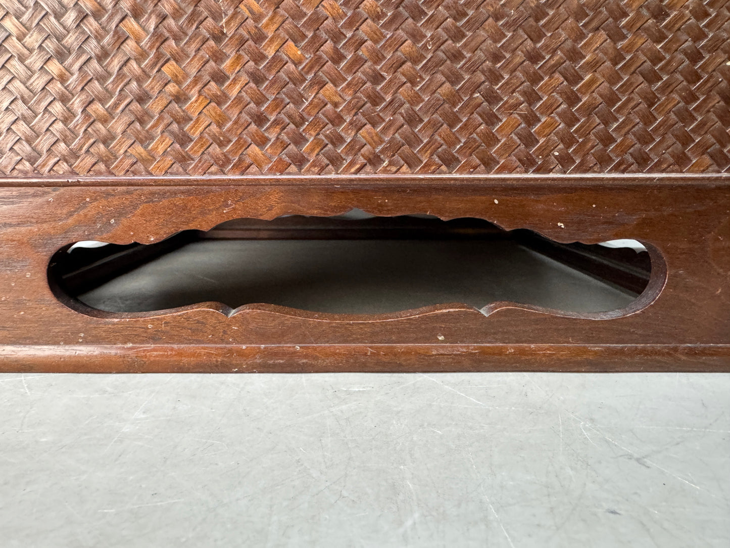 Y8722 HIBACHI Ajiro pattern wooden brazier wood carving Japan antique interior