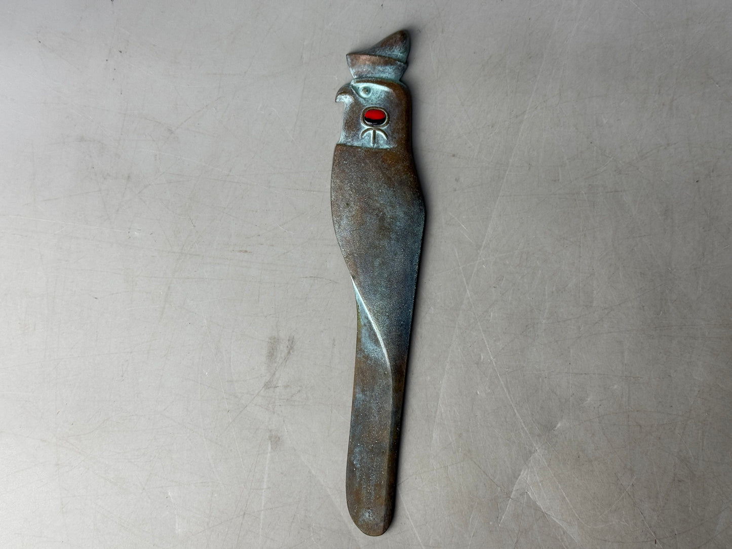 Y8728 PAPER KNIFE Copper signed box Japan antique stationery letter opener
