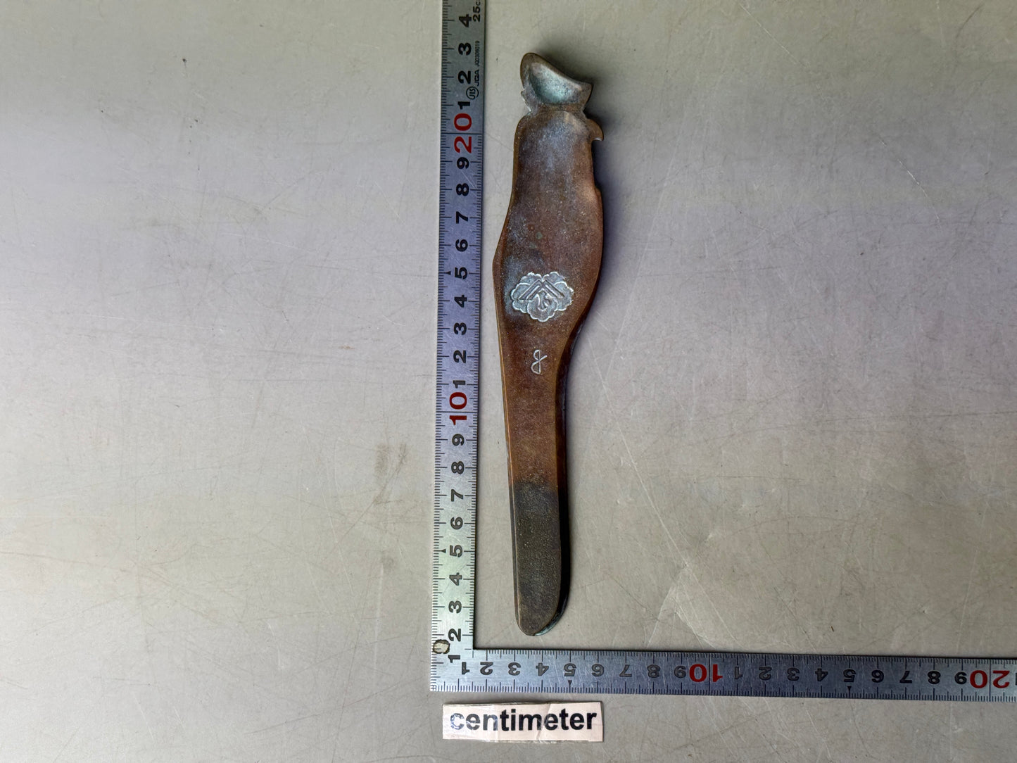 Y8728 PAPER KNIFE Copper signed box Japan antique stationery letter opener