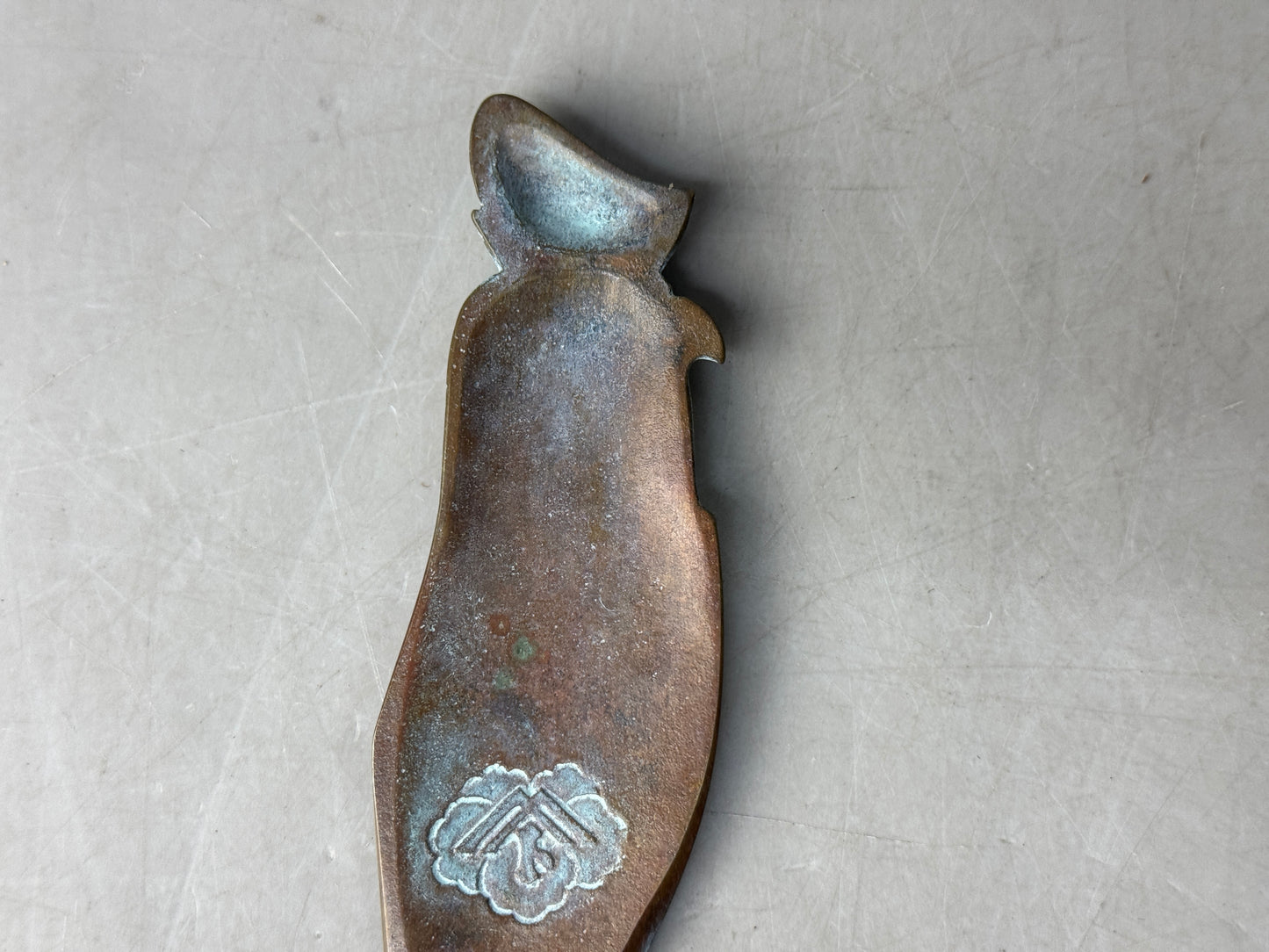 Y8728 PAPER KNIFE Copper signed box Japan antique stationery letter opener