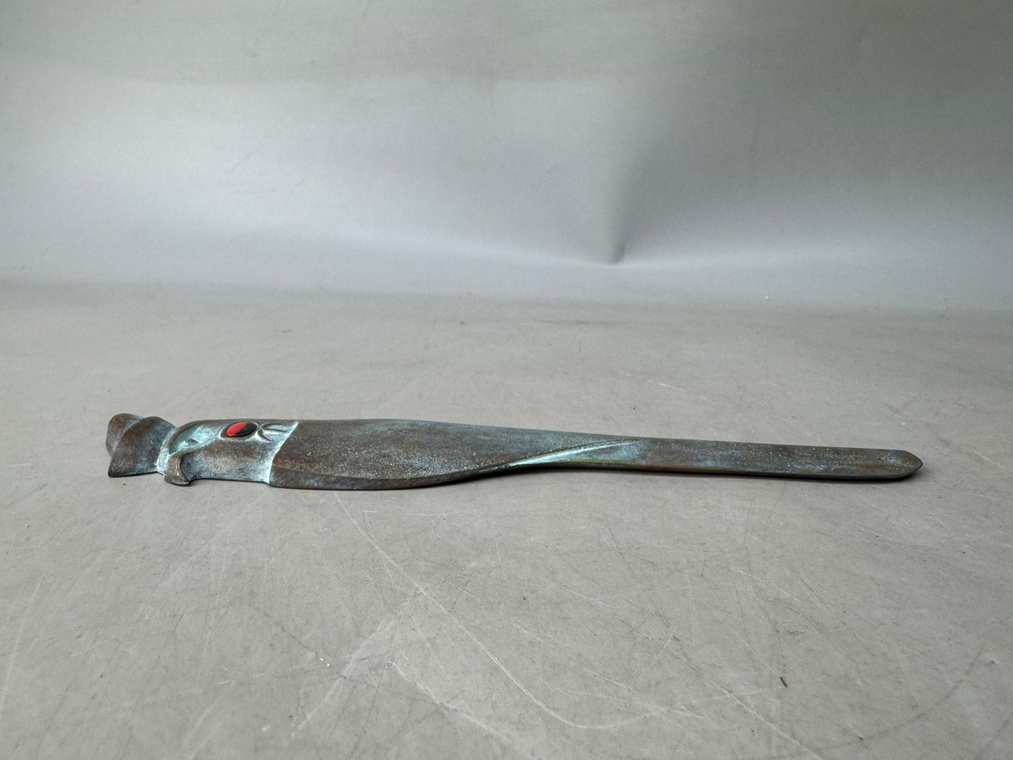 Y8728 PAPER KNIFE Copper signed box Japan antique stationery letter opener