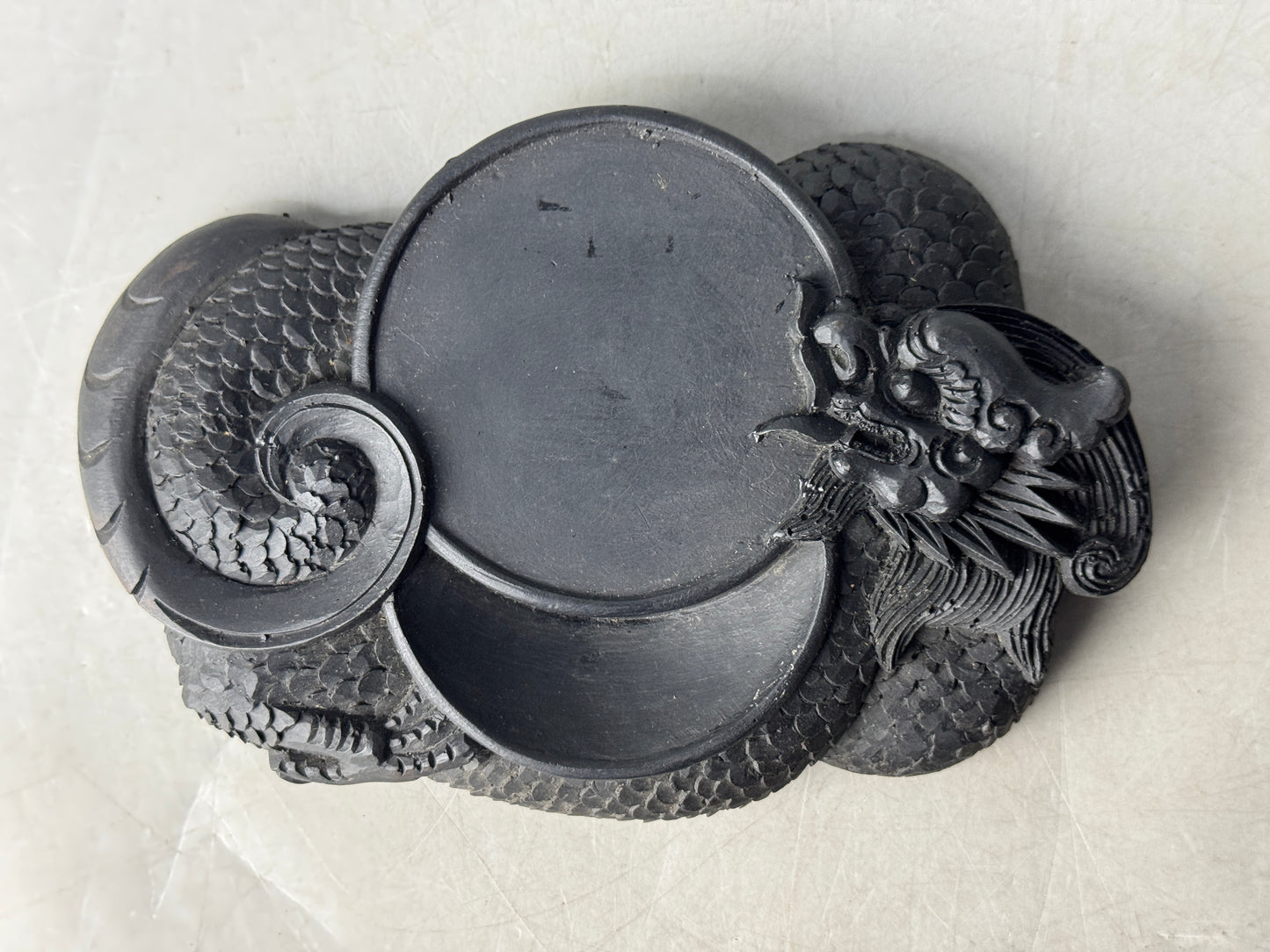 Y8730 SUZURI Inkstone Dragon pattern box stationery calligraphy Japan antique