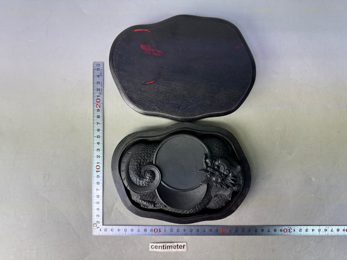 Y8730 SUZURI Inkstone Dragon pattern box stationery calligraphy Japan antique