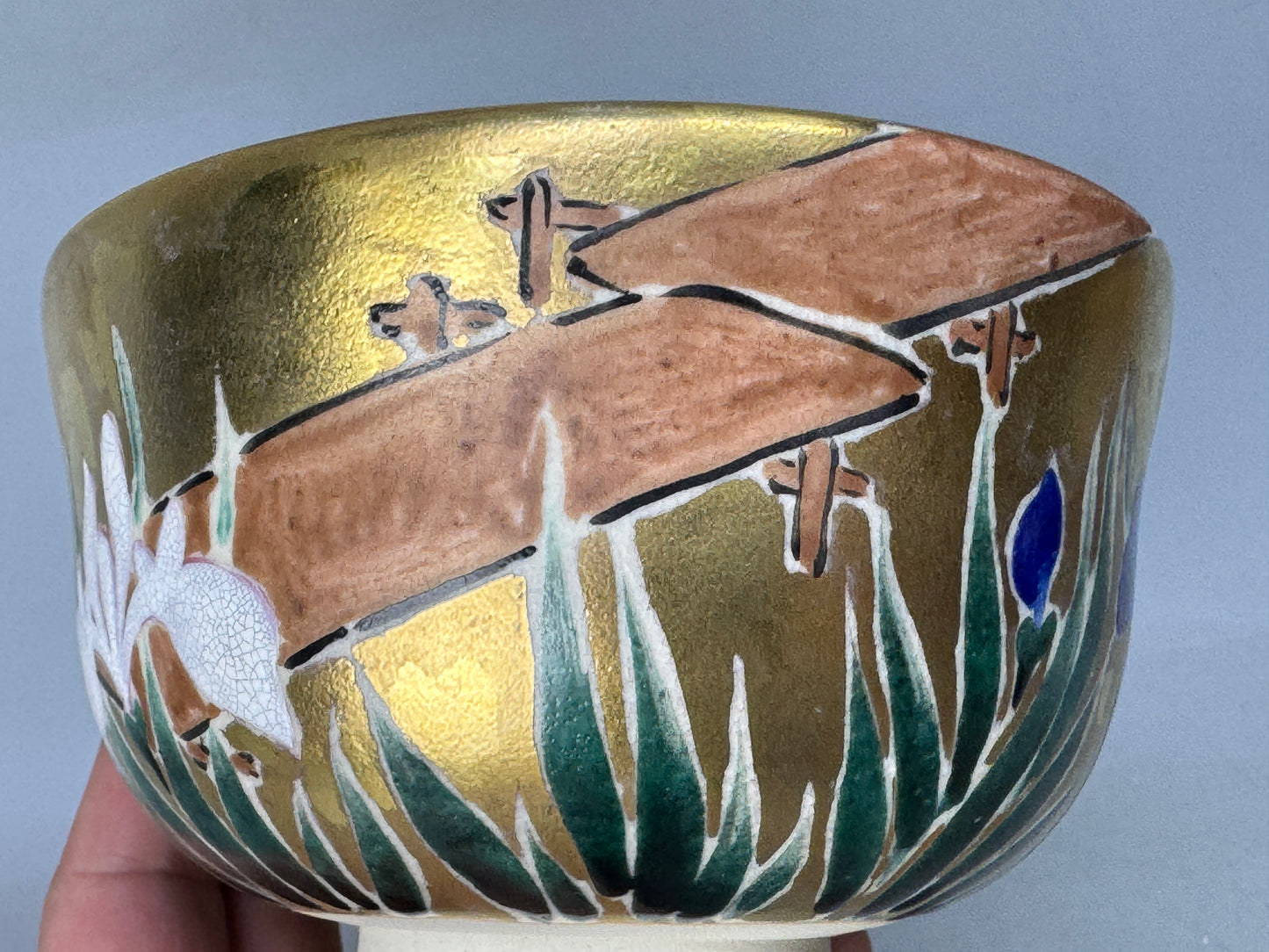 Y8745 CHAWAN Kyo-ware bowl signed box Ninsei Japan antique tea ceremony teacup
