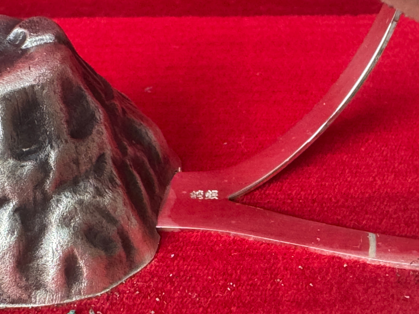 Y8750 OKIMONO pure Silver Crane Turtle figurine glass case Japan antique decor