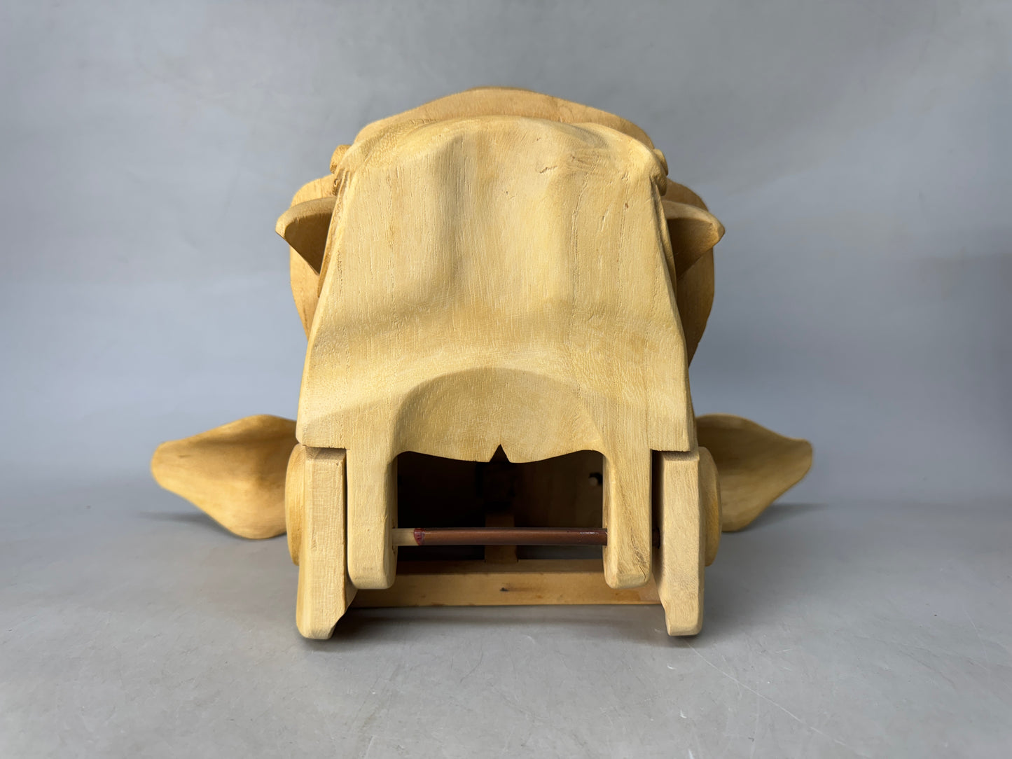 Y8752 OKIMONO wooden Lion head figure signed box Japan antique interior decor