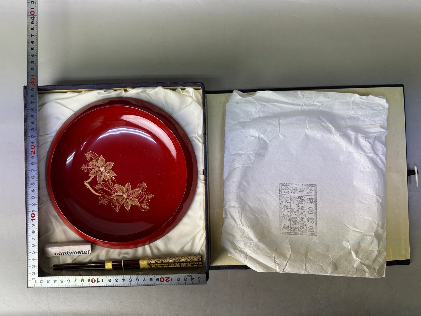Y8754 CHAWAN Wajima lacquer confectionery bowl chopsticks box Japan antique