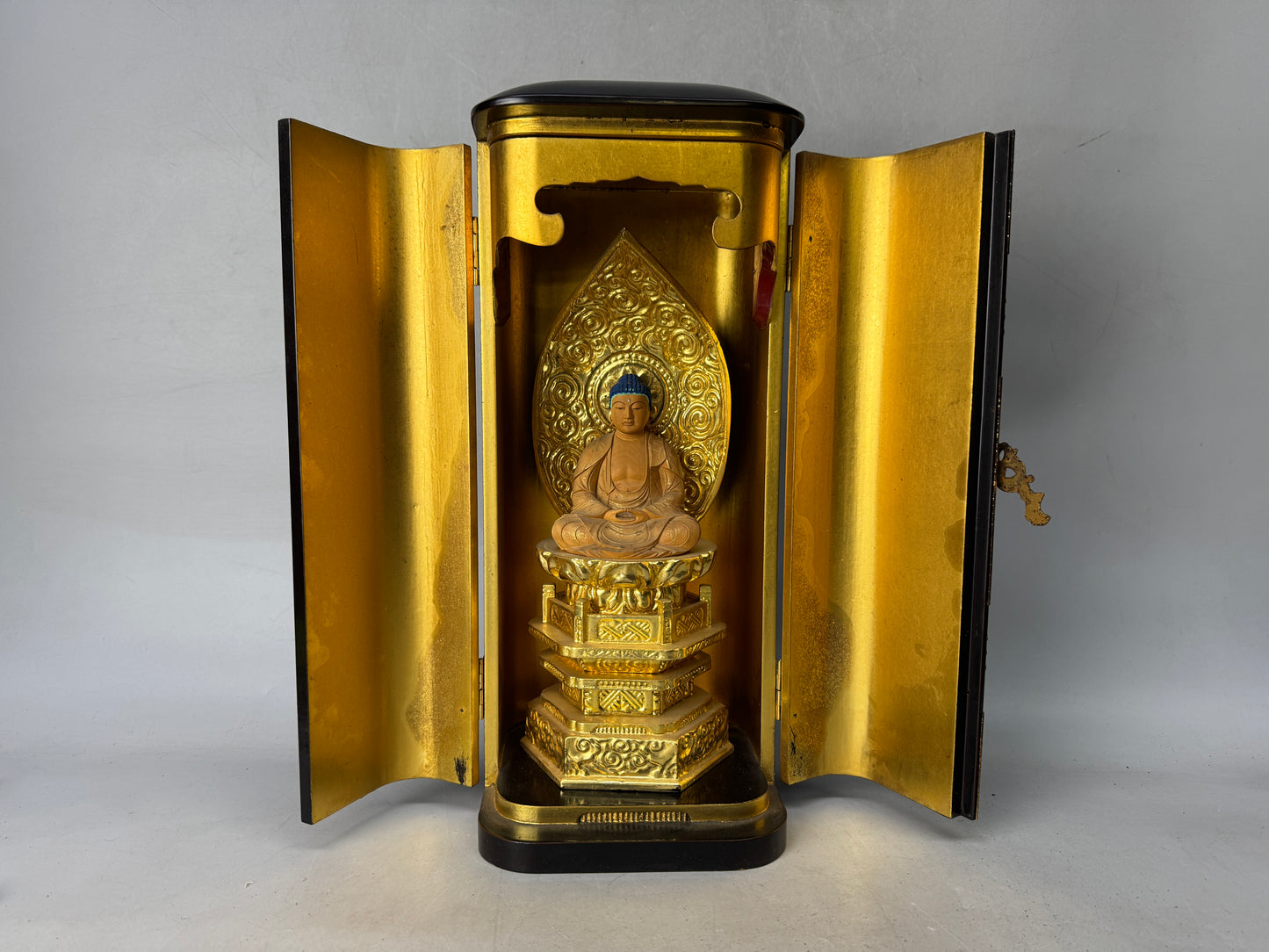 Y8761 STATUE wood carving Buddha figure shrine Japan antique interior decor