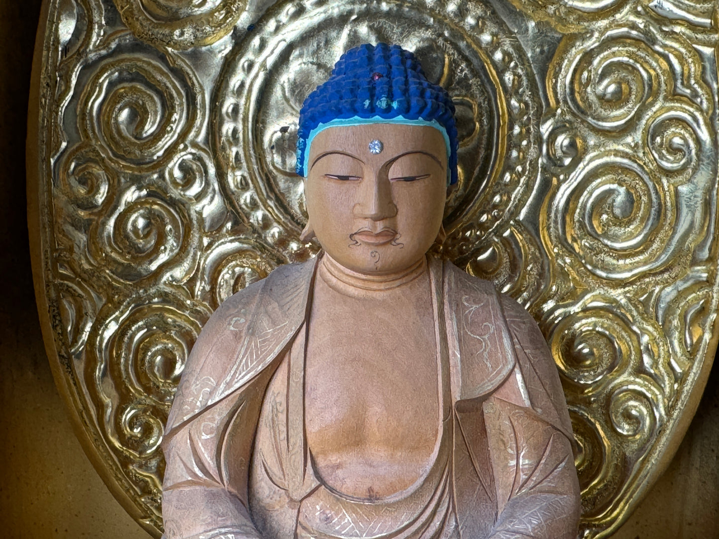 Y8761 STATUE wood carving Buddha figure shrine Japan antique interior decor