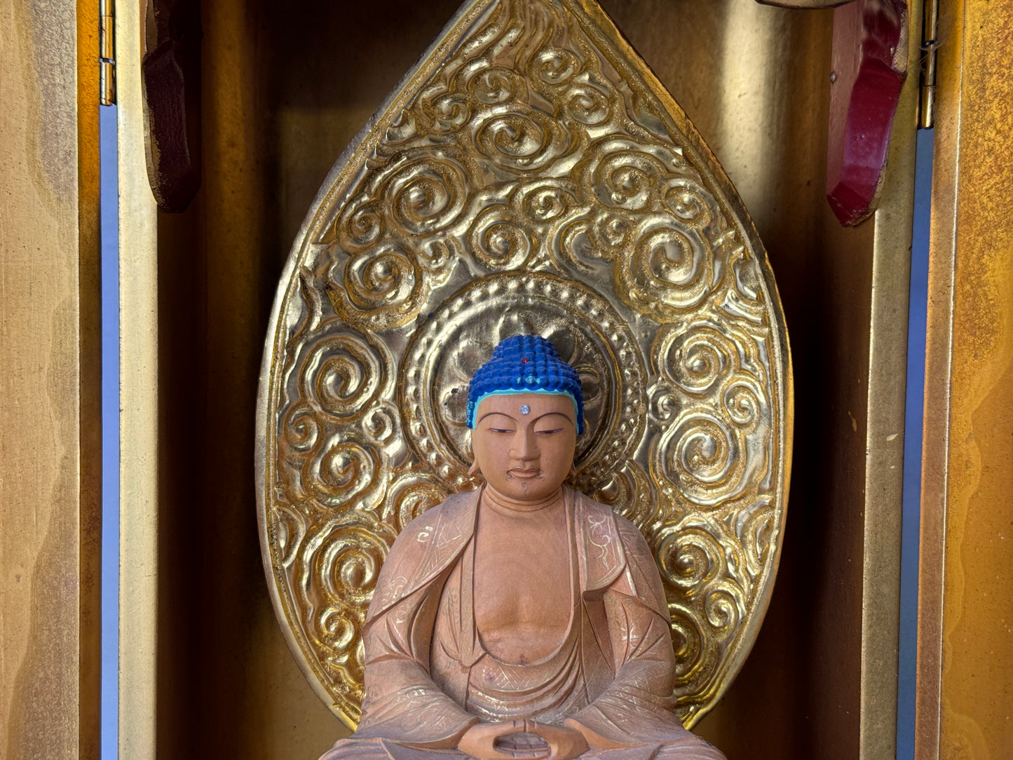 Y8761 STATUE wood carving Buddha figure shrine Japan antique interior decor