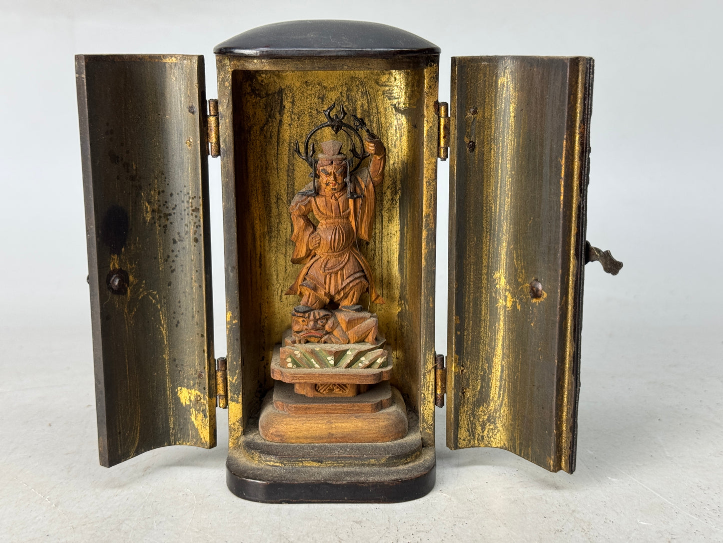Y8762 STATUE wooden Bishamonten Buddha figure shrine Japan antique interior