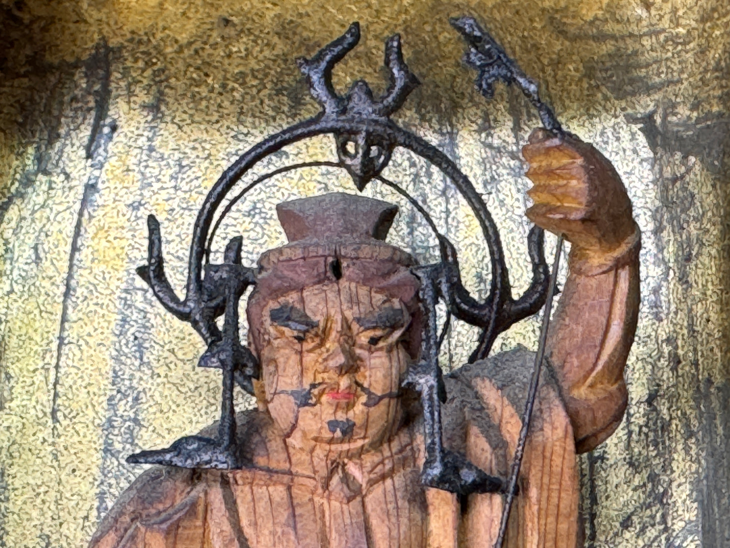 Y8762 STATUE wooden Bishamonten Buddha figure shrine Japan antique interior