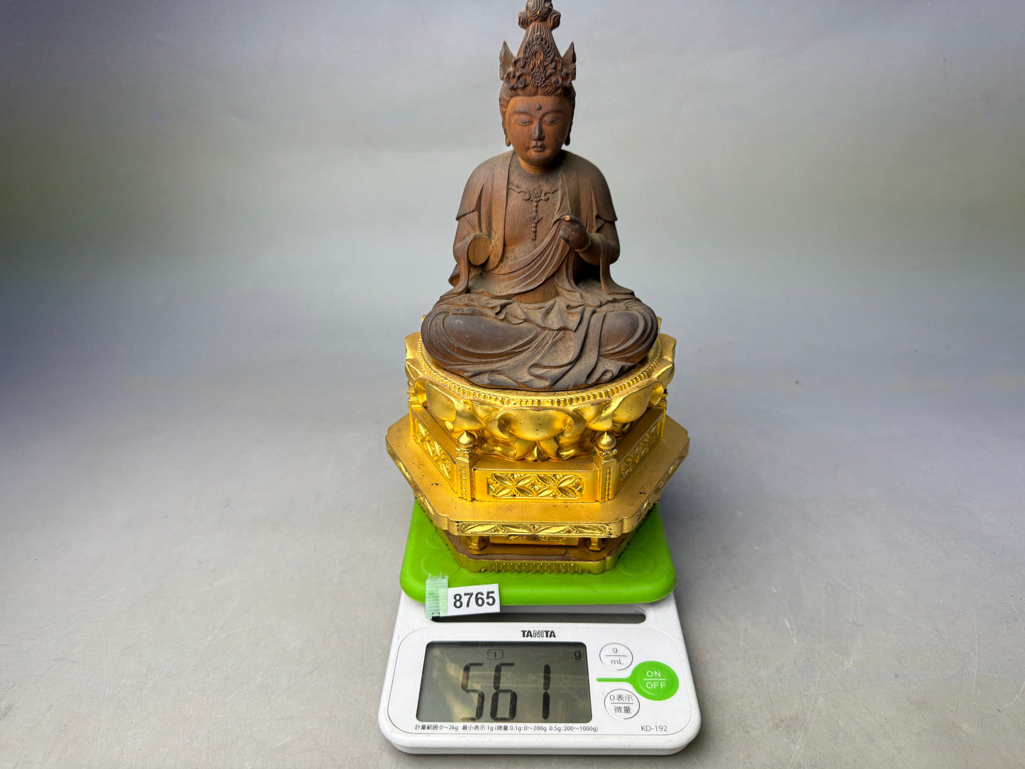 Y8765 STATUE wooden seated Buddha figurine figure signed Japan antique interior