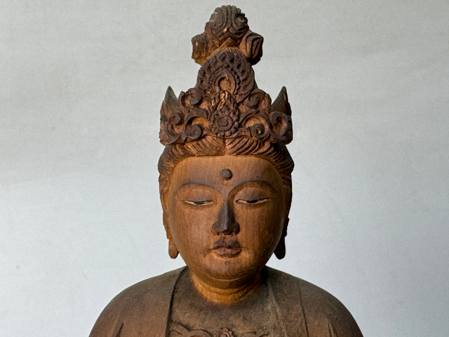 Y8765 STATUE wooden seated Buddha figurine figure signed Japan antique interior