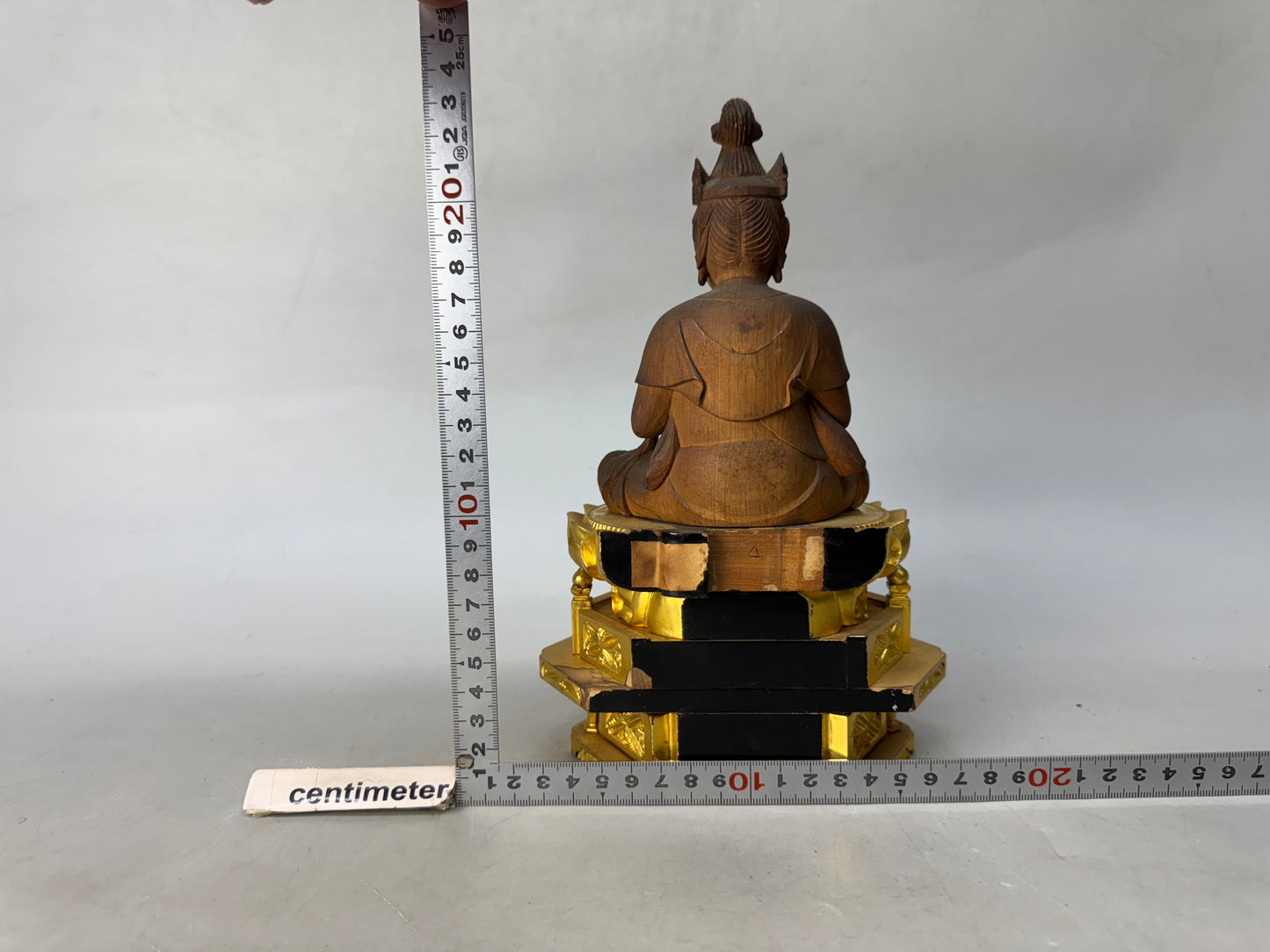 Y8765 STATUE wooden seated Buddha figurine figure signed Japan antique interior