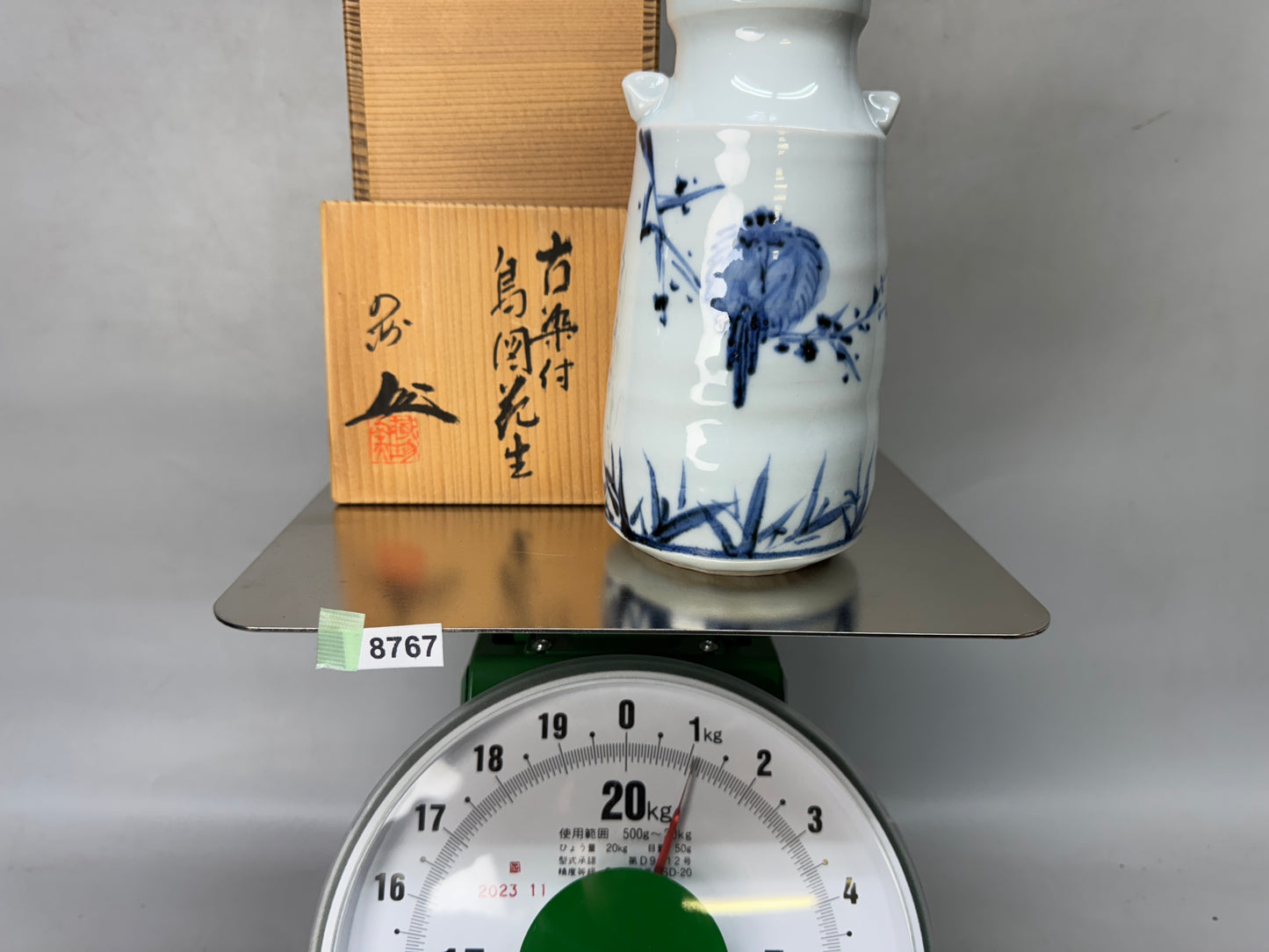 Y8767 FLOWER VASE Kyo-ware signed box Japan ikebana floral arrangement interior