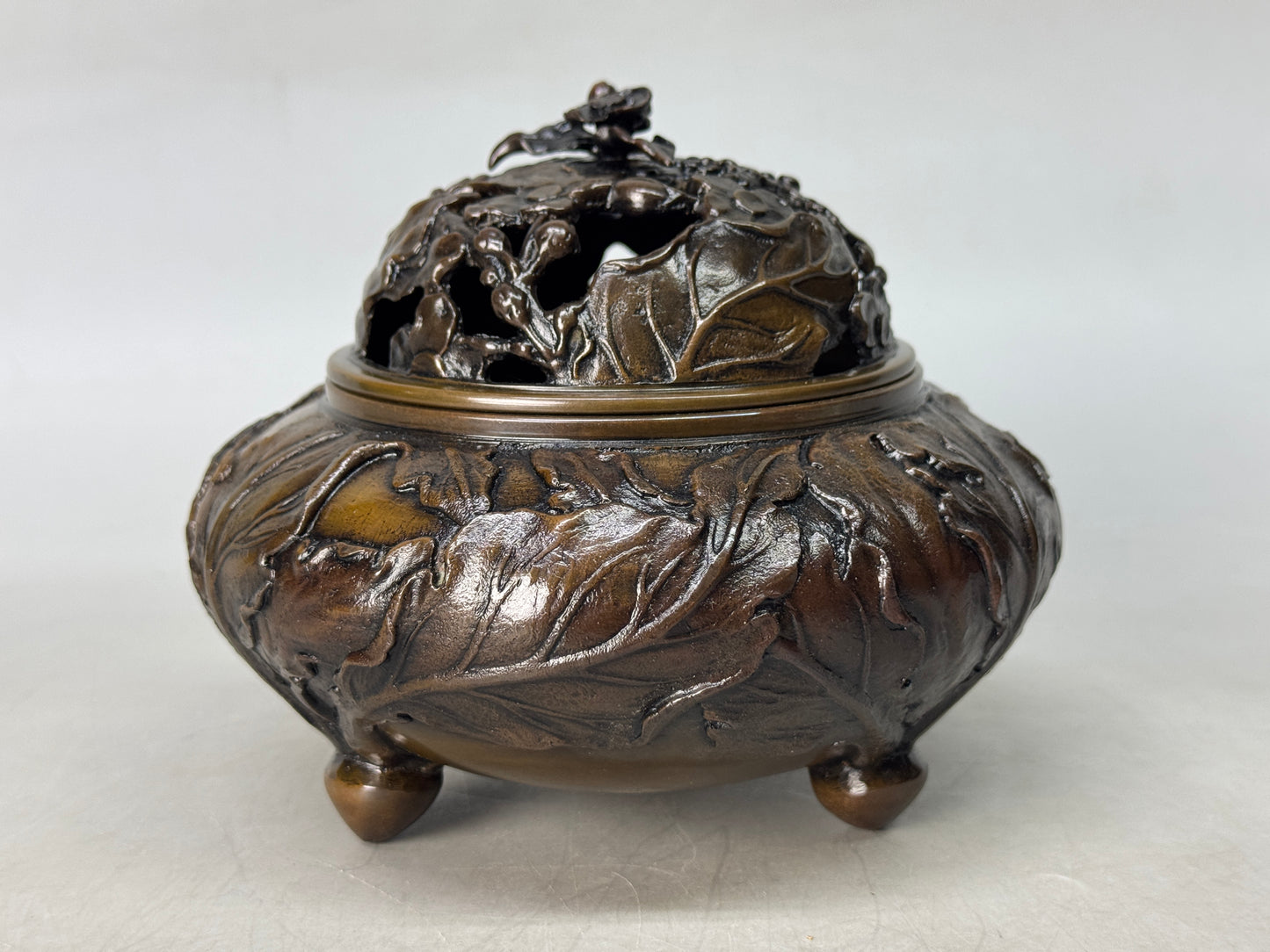 Y8782 KOURO Copper signed box Japan antique fragrance incense burner aroma