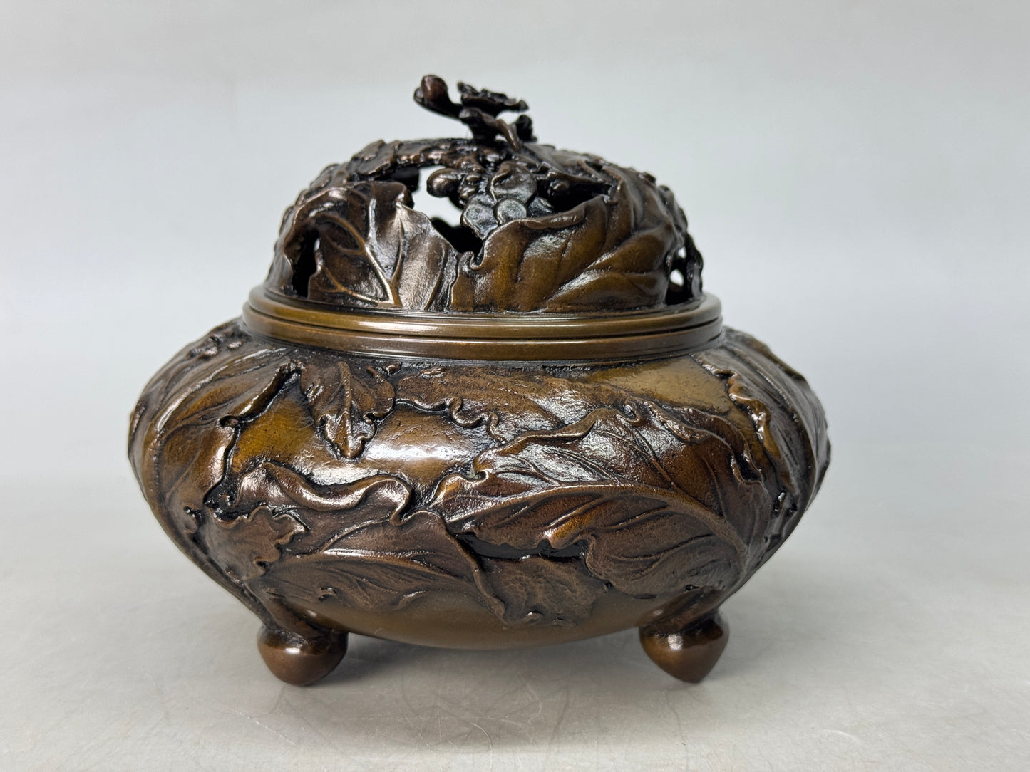 Y8782 KOURO Copper signed box Japan antique fragrance incense burner aroma