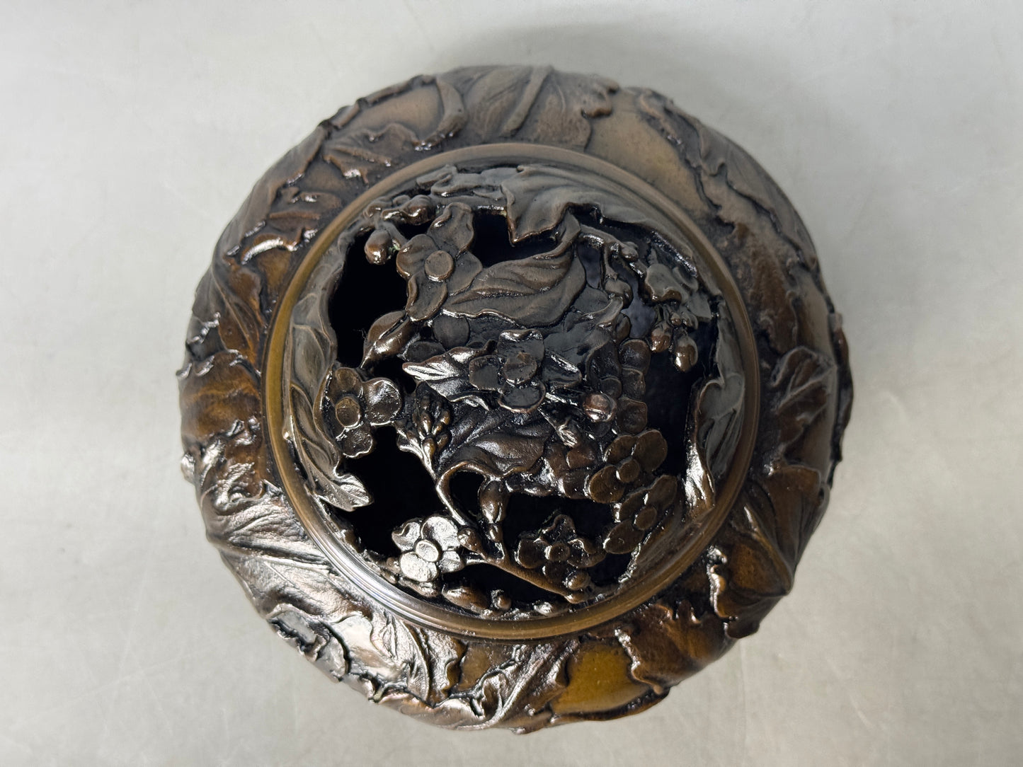 Y8782 KOURO Copper signed box Japan antique fragrance incense burner aroma
