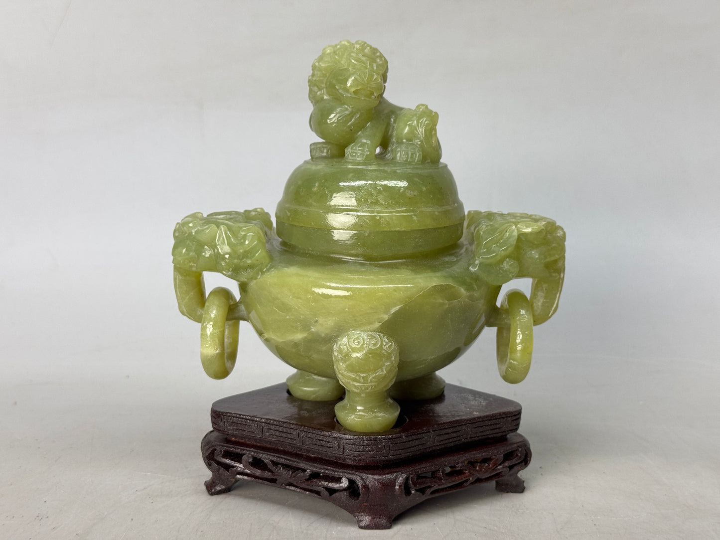 Y8783 KOURO Greenstone box Jade China art antique fragrance incense burner aroma