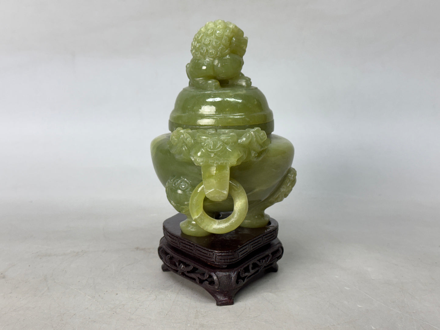 Y8783 KOURO Greenstone box Jade China art antique fragrance incense burner aroma