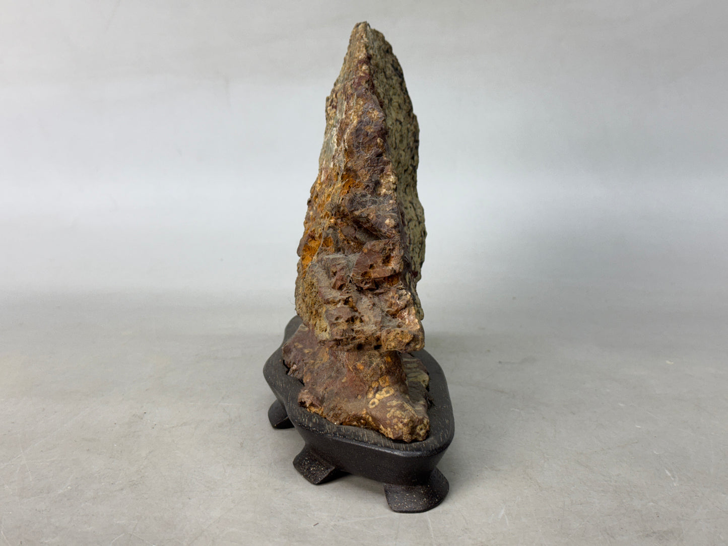 Y8791 OKIMONO Suiseki ornamental viewing red stone wooden stand Japan antique
