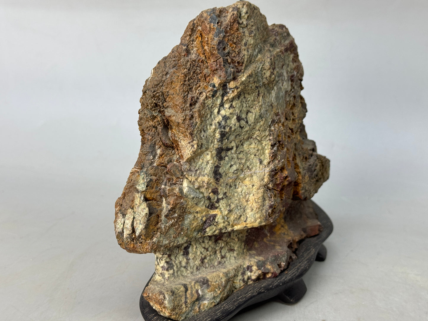 Y8791 OKIMONO Suiseki ornamental viewing red stone wooden stand Japan antique