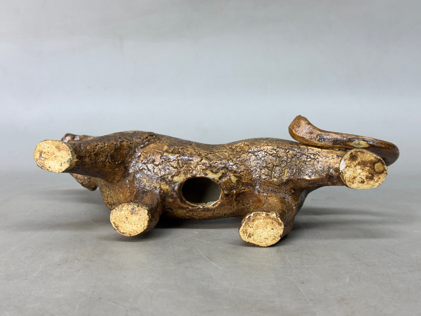 Y8792 OKIMONO Seto-ware Tiger figurine signed box Japan antique figure interior