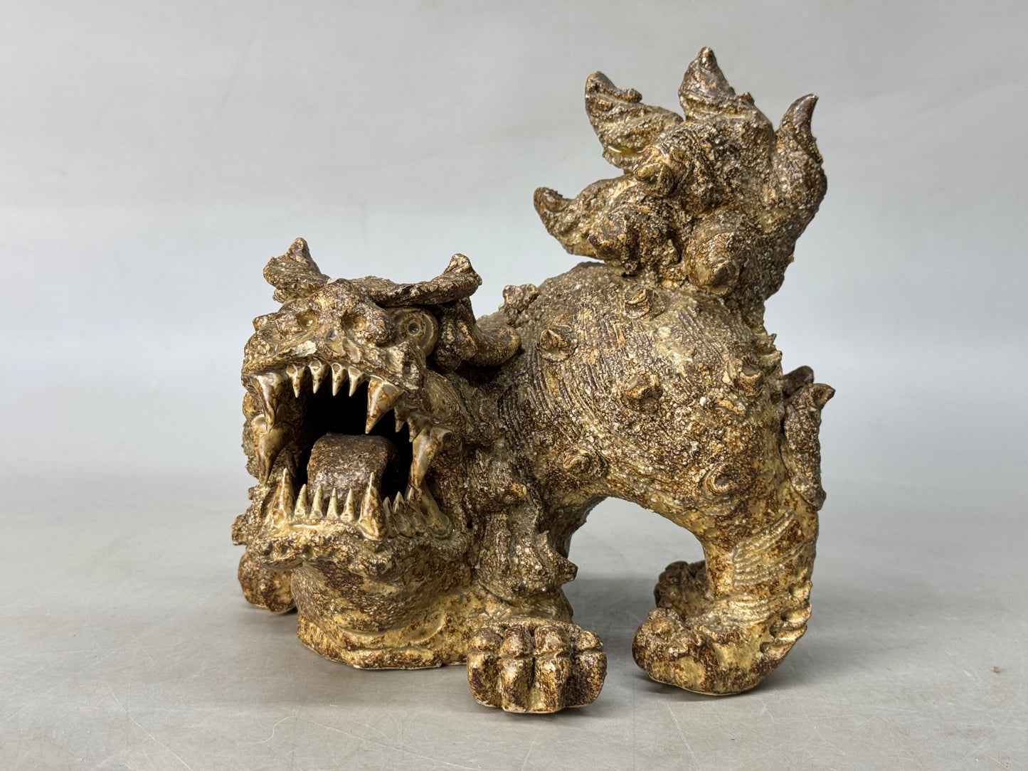 Y8793 OKIMONO Seto-ware Lion figurine signed box Japan antique figure interior