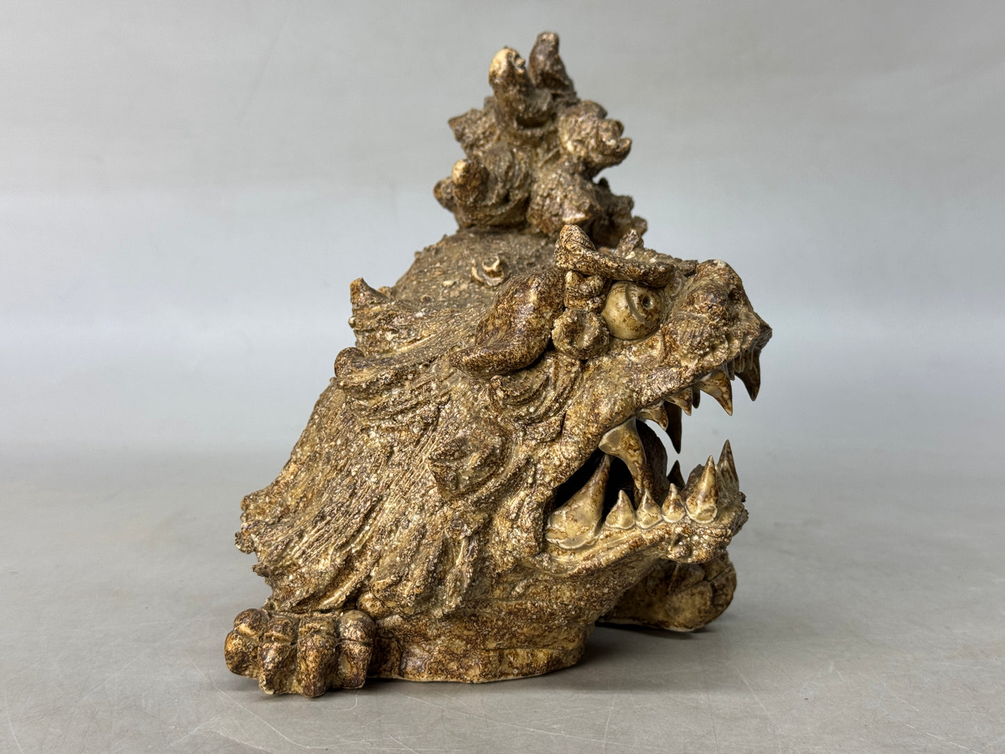 Y8793 OKIMONO Seto-ware Lion figurine signed box Japan antique figure interior
