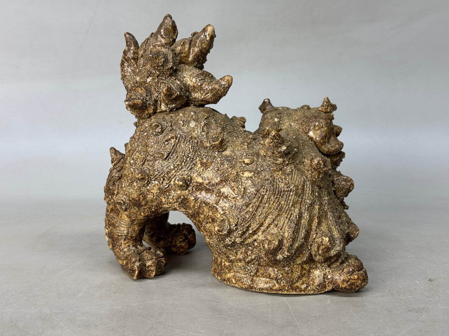 Y8793 OKIMONO Seto-ware Lion figurine signed box Japan antique figure interior