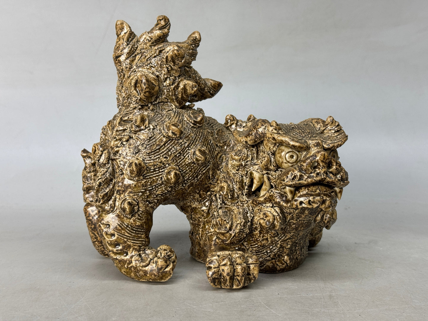Y8794 OKIMONO Seto-ware Lion figurine signed box Japan antique figure interior