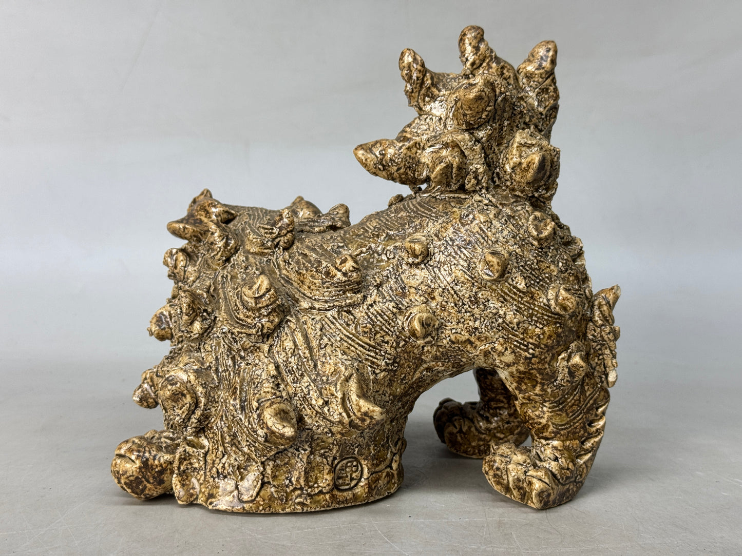 Y8794 OKIMONO Seto-ware Lion figurine signed box Japan antique figure interior