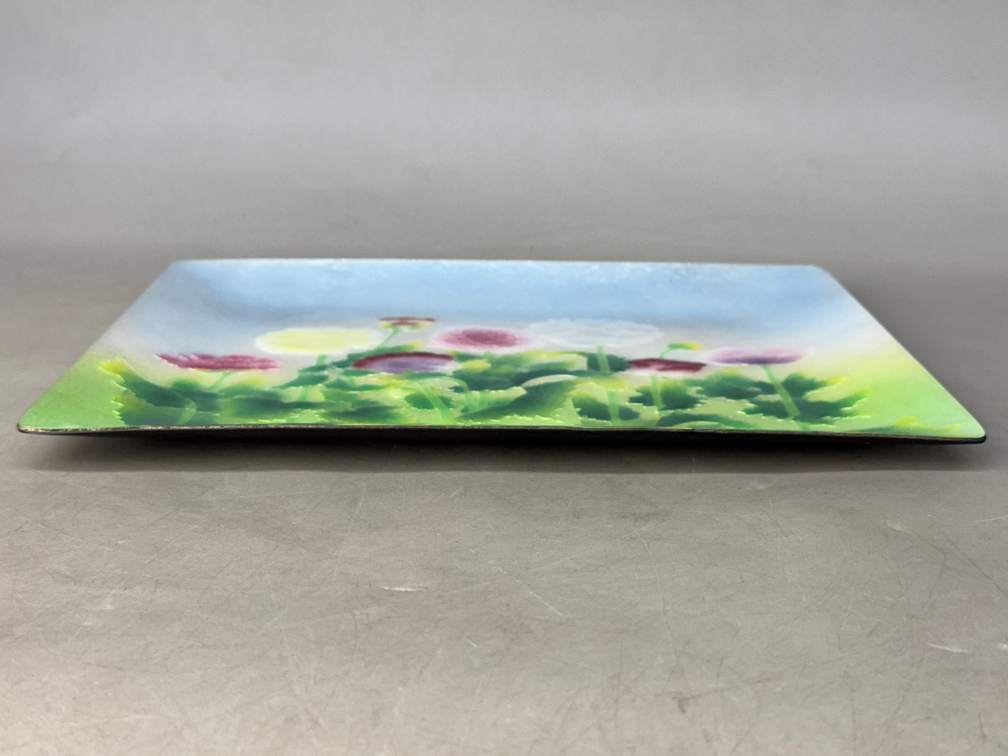 Y8797 DISH Cloisonne floral motif decorative plate signed box Japan antique