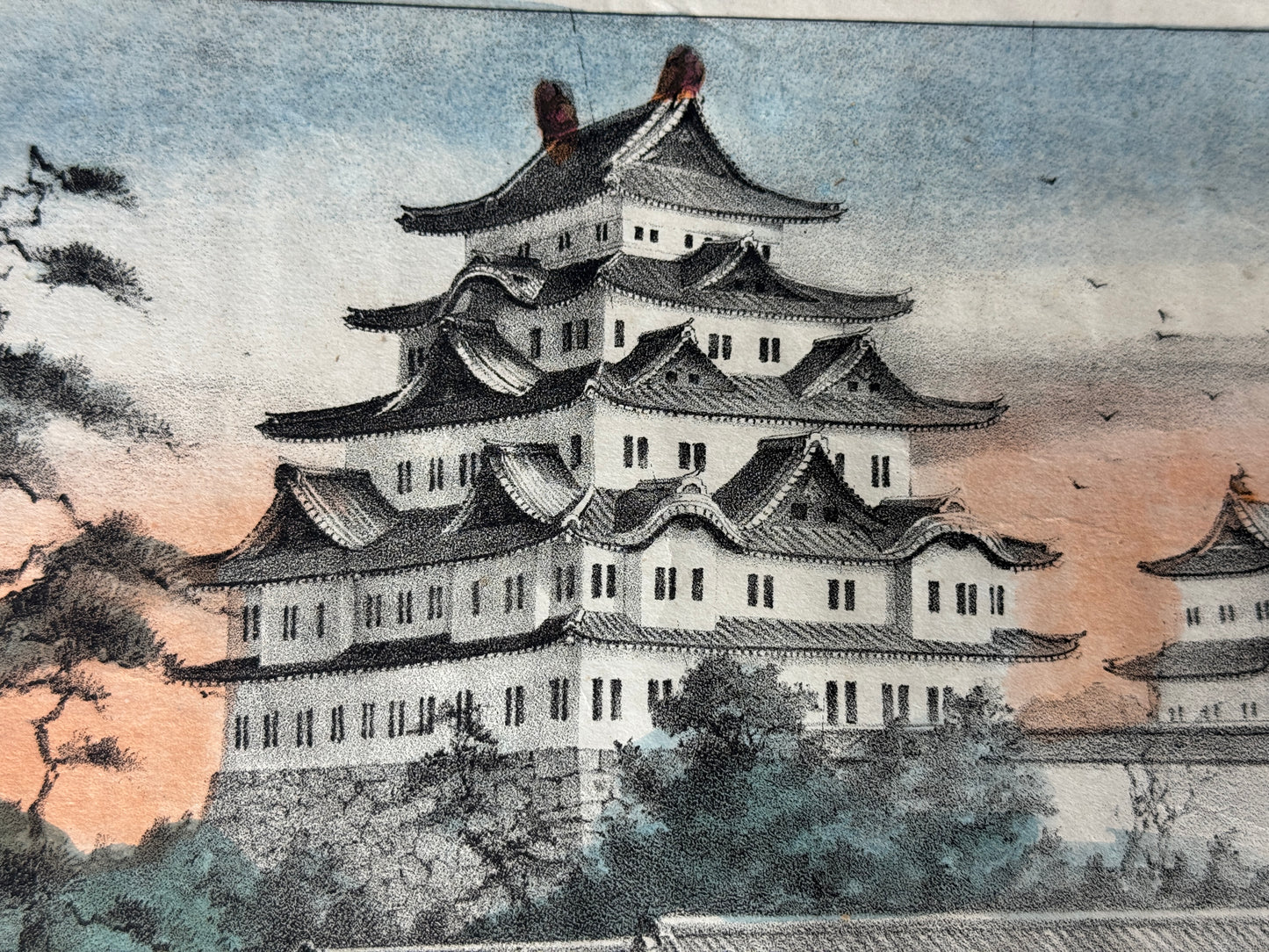 Y8814 LITHOGRAPH Castle Meiji period Japan Ukiyoe antique art interior decor