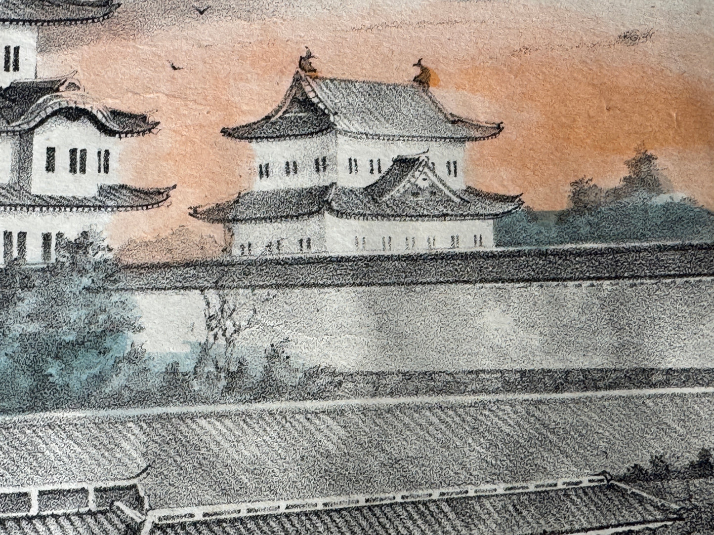 Y8814 LITHOGRAPH Castle Meiji period Japan Ukiyoe antique art interior decor