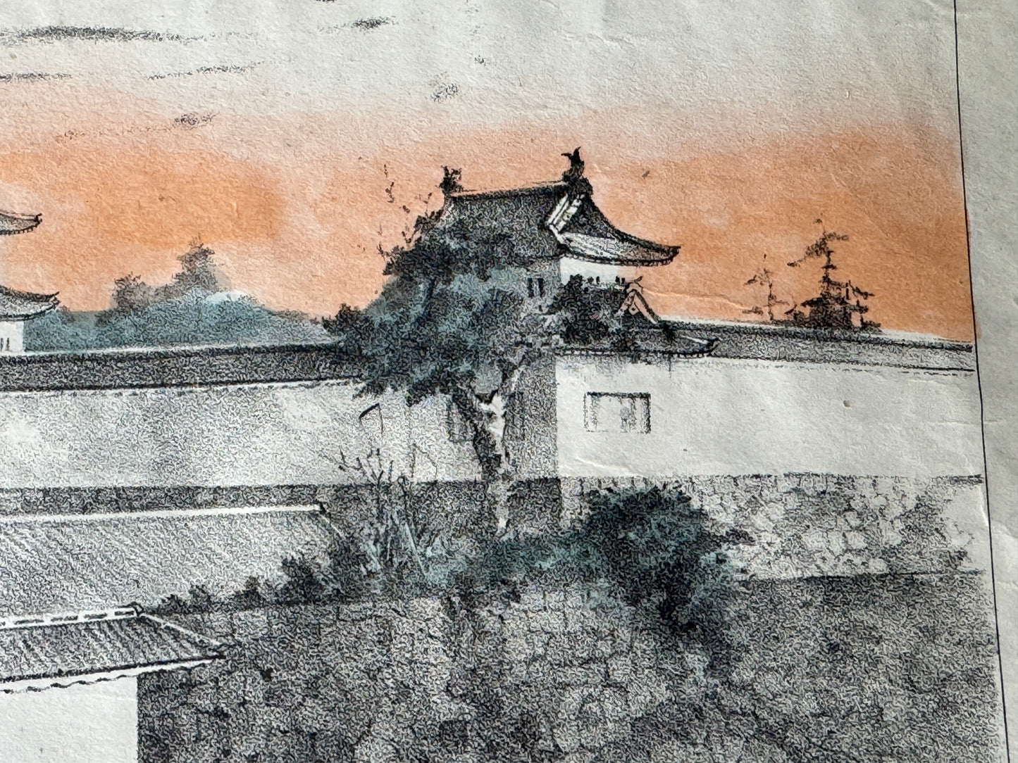 Y8814 LITHOGRAPH Castle Meiji period Japan Ukiyoe antique art interior decor