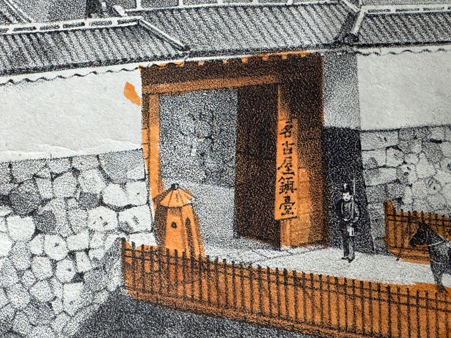 Y8814 LITHOGRAPH Castle Meiji period Japan Ukiyoe antique art interior decor
