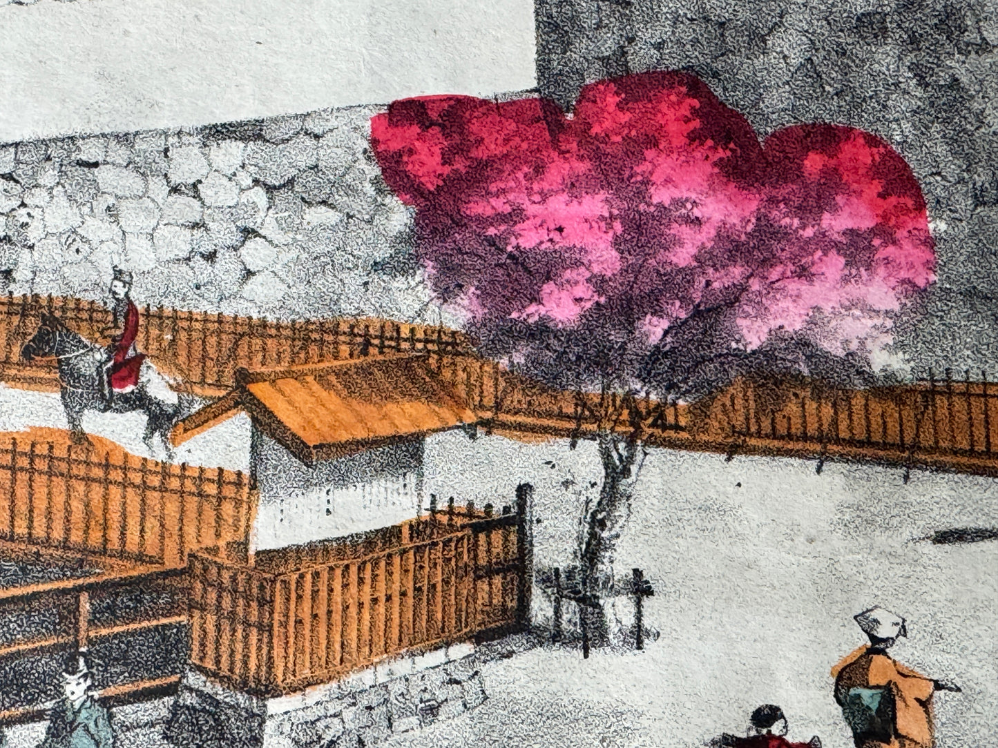 Y8814 LITHOGRAPH Castle Meiji period Japan Ukiyoe antique art interior decor