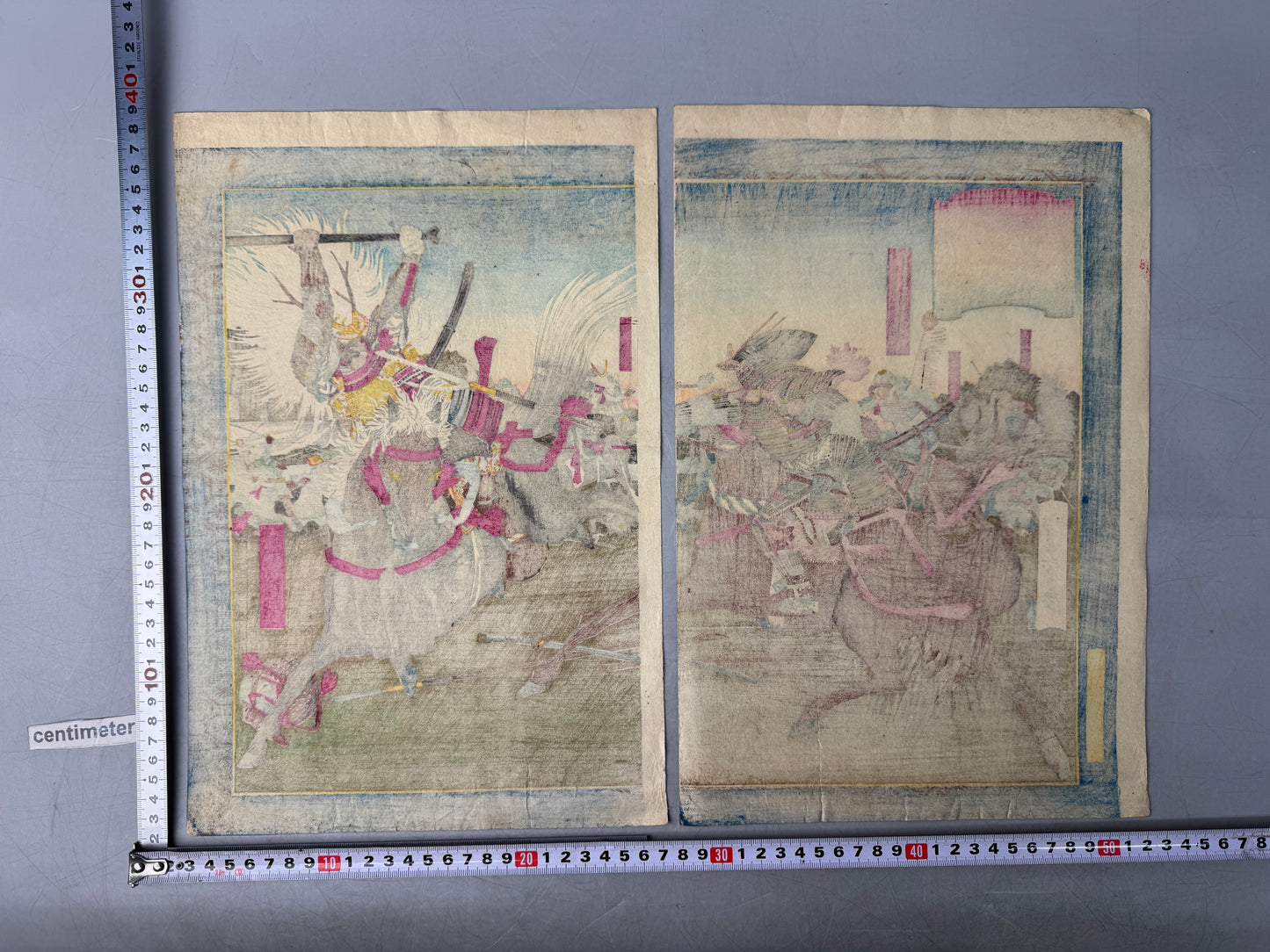 Y8817 WOODBLOCK PRINT Toyonobu warrior diptych Japan Ukiyoe antique art interior