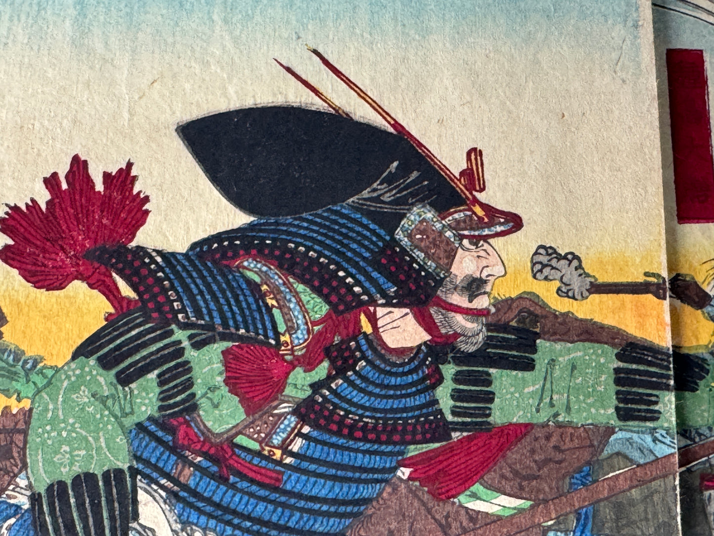 Y8817 WOODBLOCK PRINT Toyonobu warrior diptych Japan Ukiyoe antique art interior