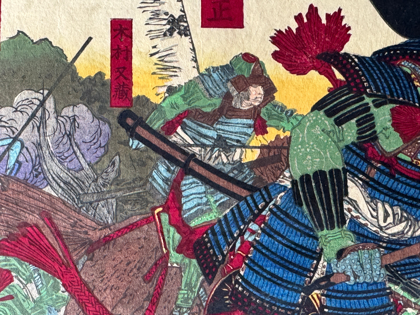 Y8817 WOODBLOCK PRINT Toyonobu warrior diptych Japan Ukiyoe antique art interior