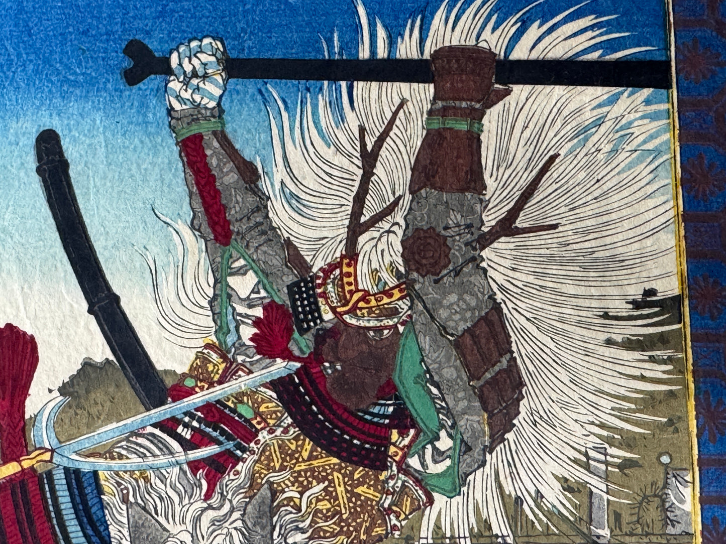 Y8817 WOODBLOCK PRINT Toyonobu warrior diptych Japan Ukiyoe antique art interior